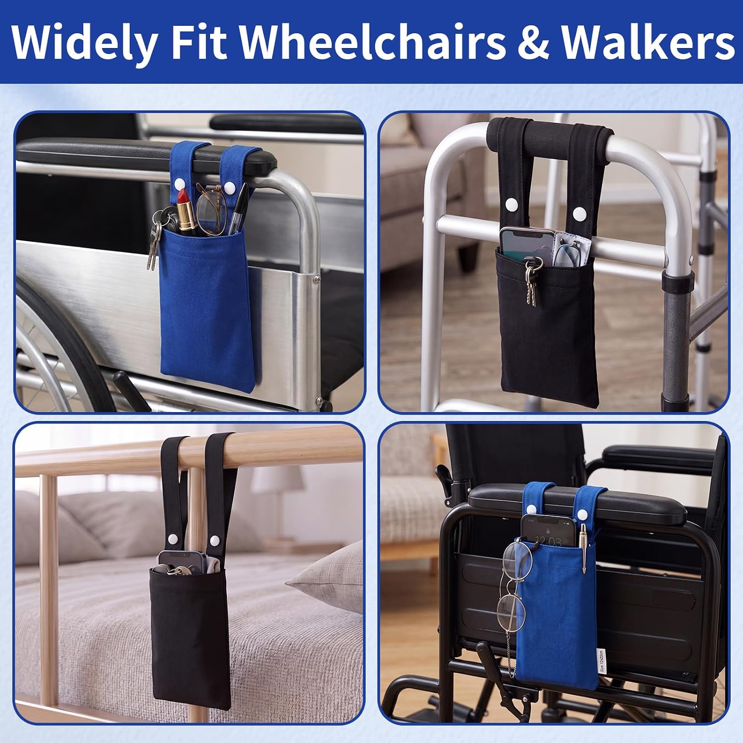 Konohan 2 Pack Wheelchair Phone Pouch with Adjustable Straps