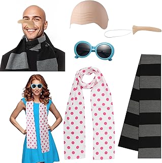 5 Pcs Halloween Costume Set Include Black Gray Striped Scarf,Red Polka D...