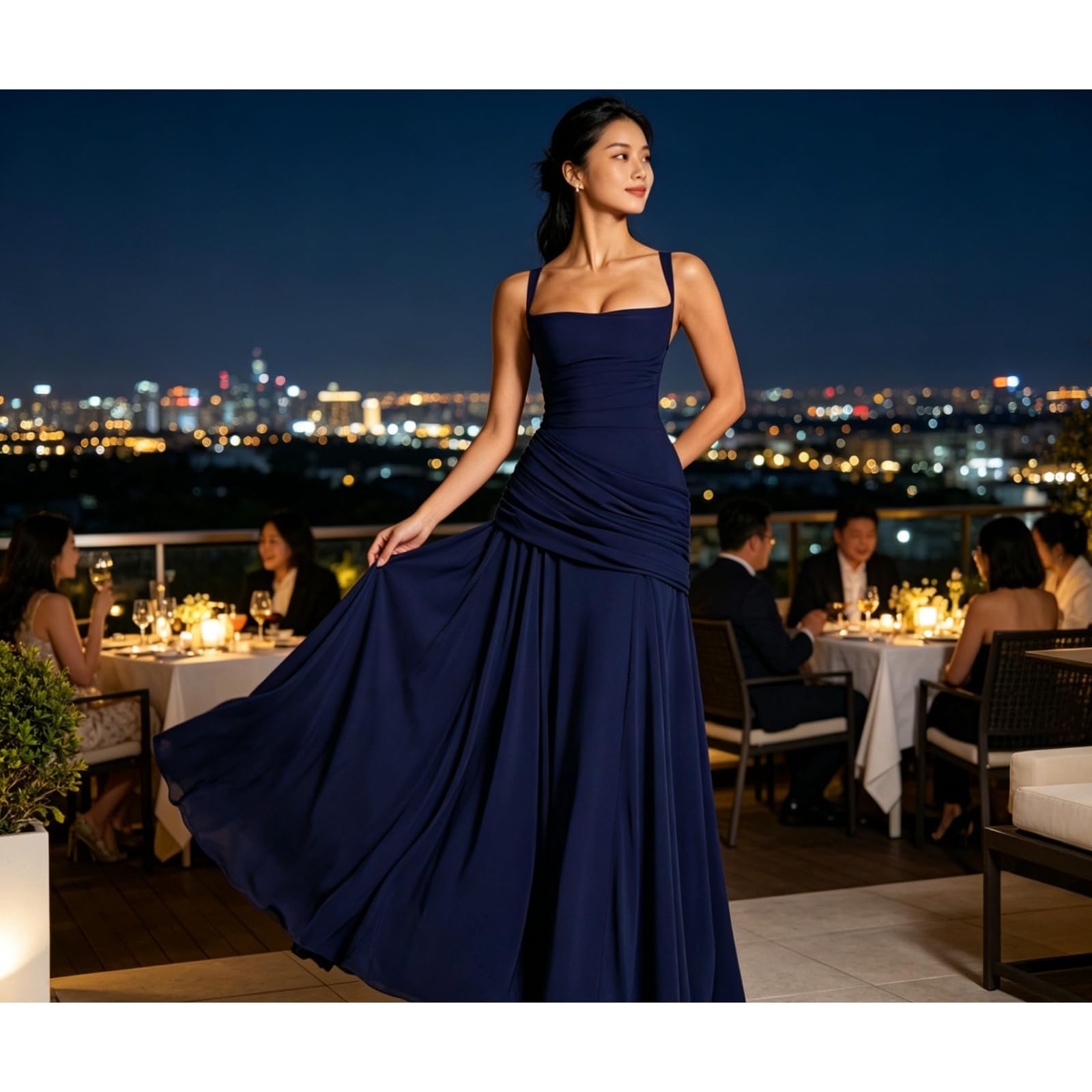 Robe de demoiselle d'honneur longue pour femme - Robe trapèze plissée - Robe de soirée élégante pour mariage - Robe de mariée sans manches - Robe de bal festive - Robe de cocktail