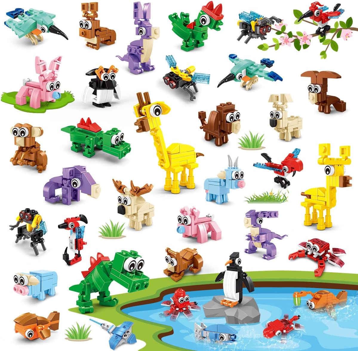 INSOON 30 Packs Animal Party Favors for Kids, 810 PCS Mini Animal Building Block Toy Set for Goodie Bag Fillers Classroom Prizes Easter Birthday Children's Day for Boys Girls Student Ages 6+