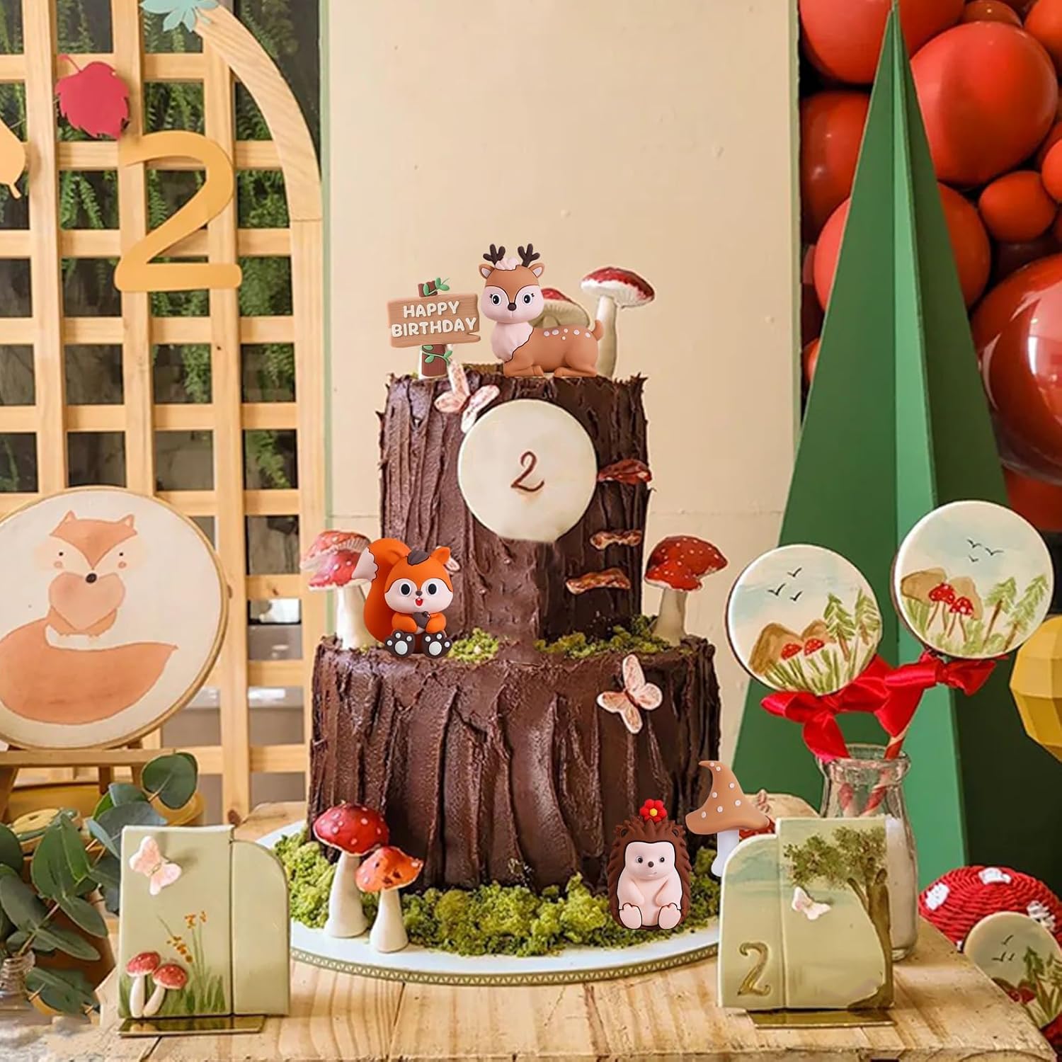 Woodland Cake Toppers Forest Animal Cake Decorations with Squirrel Hedgehog Deer Mushroom for Baby Shower Birthday Party Decorations - Image 5