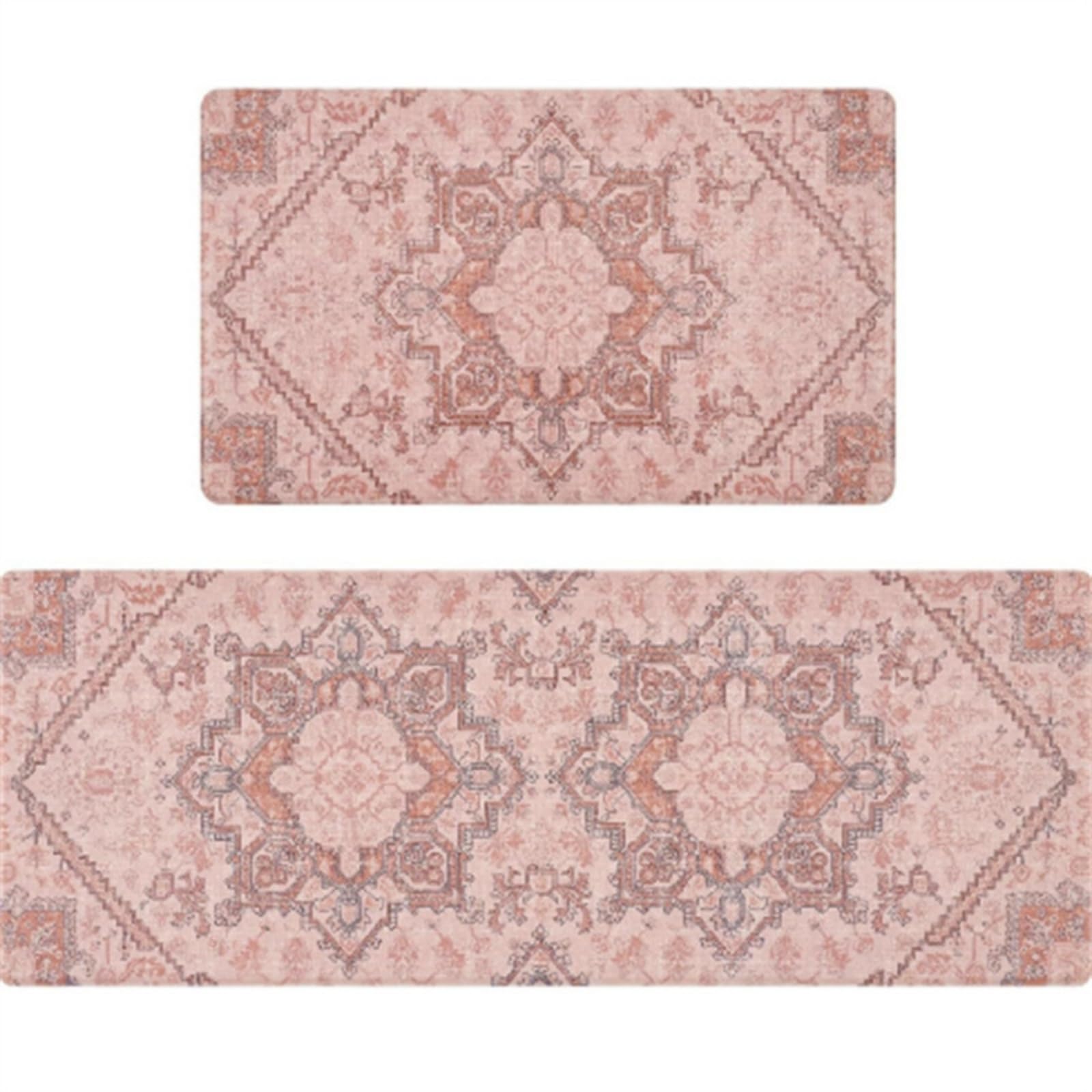 Tappeto Cucina 50X80Cm+50X60Cm Rosa Retro Moderni Tappetini Da Cucina 2 Pezzi,Antiscivolo Impermeabile Tappeti Da Cucine,Lavabile, Adatto Per Corridoi, Cucine, Bagni