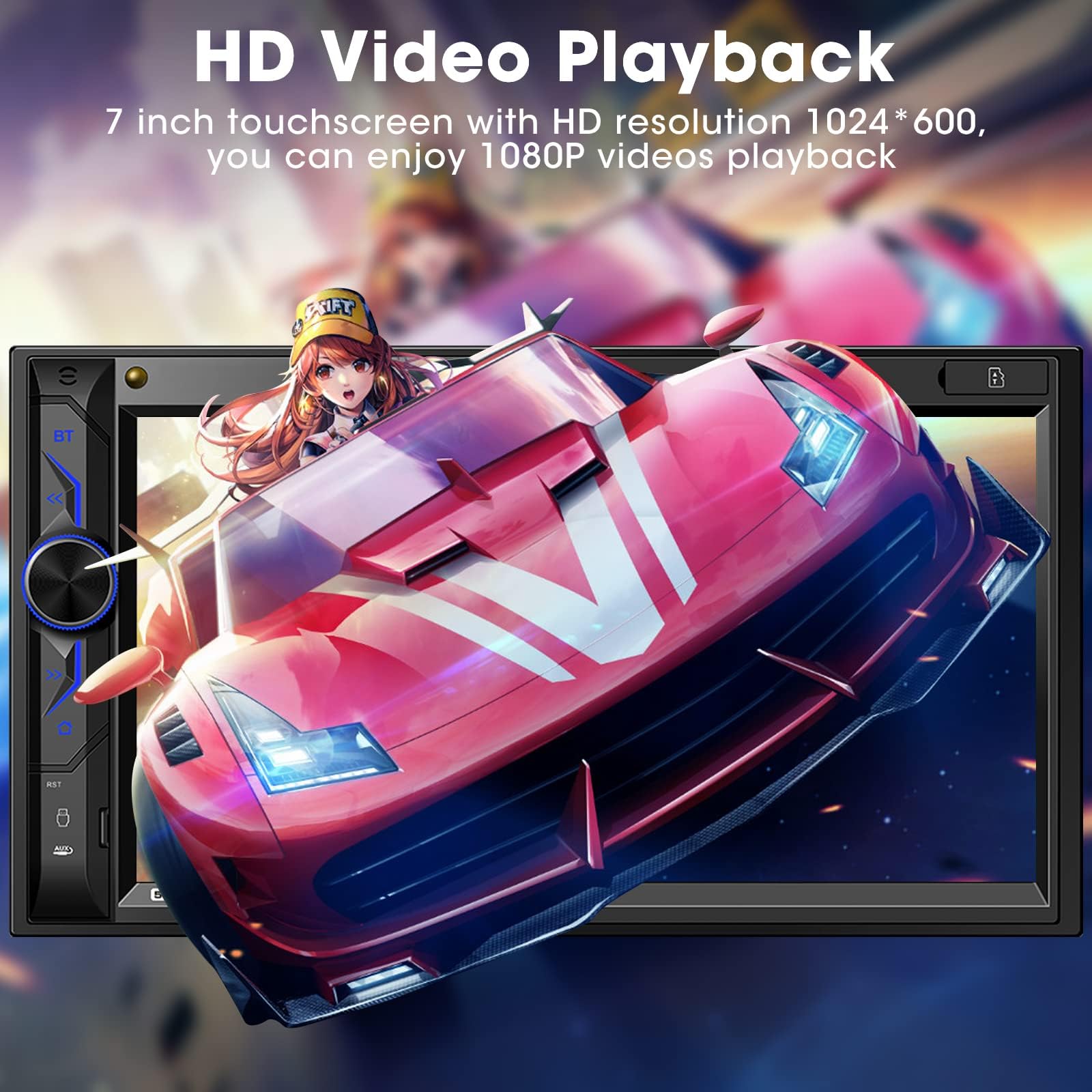 in-Dash Digital Media CarPlay Stereo - Double Din Android Auto Car Radio - 7 Inch HD Touchscreen Bluetooth Phone Link Backup Camera USB SD Aux-in AM FM Radio Wireless Remote Control