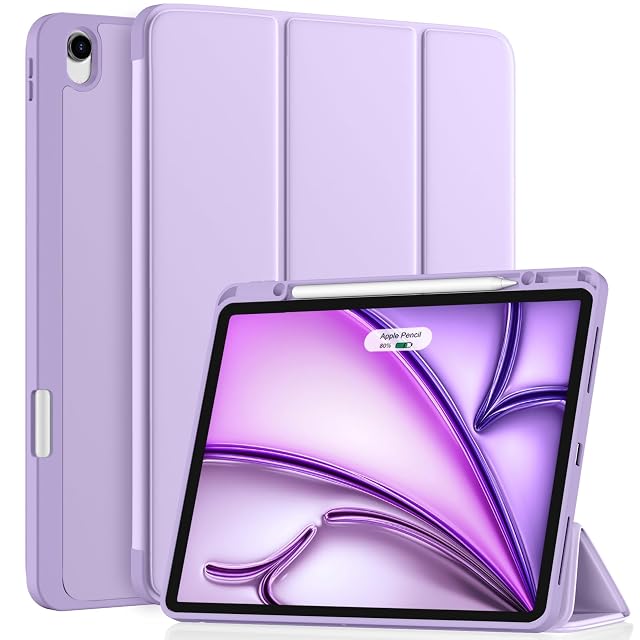 Vobafe Etui do iPada Air 13 cali M3 2025/M2 2024 z uchwytem na długopis, potrójna osłona ochronna stojaka, elastyczny tył TPU, funkcja automatycznego budzenia/spania, lawendowe