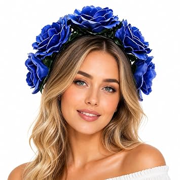 Bodermincer Women Rose Flowers Hairband Branch Wedding Wreath Headband Crown Headbands Blue