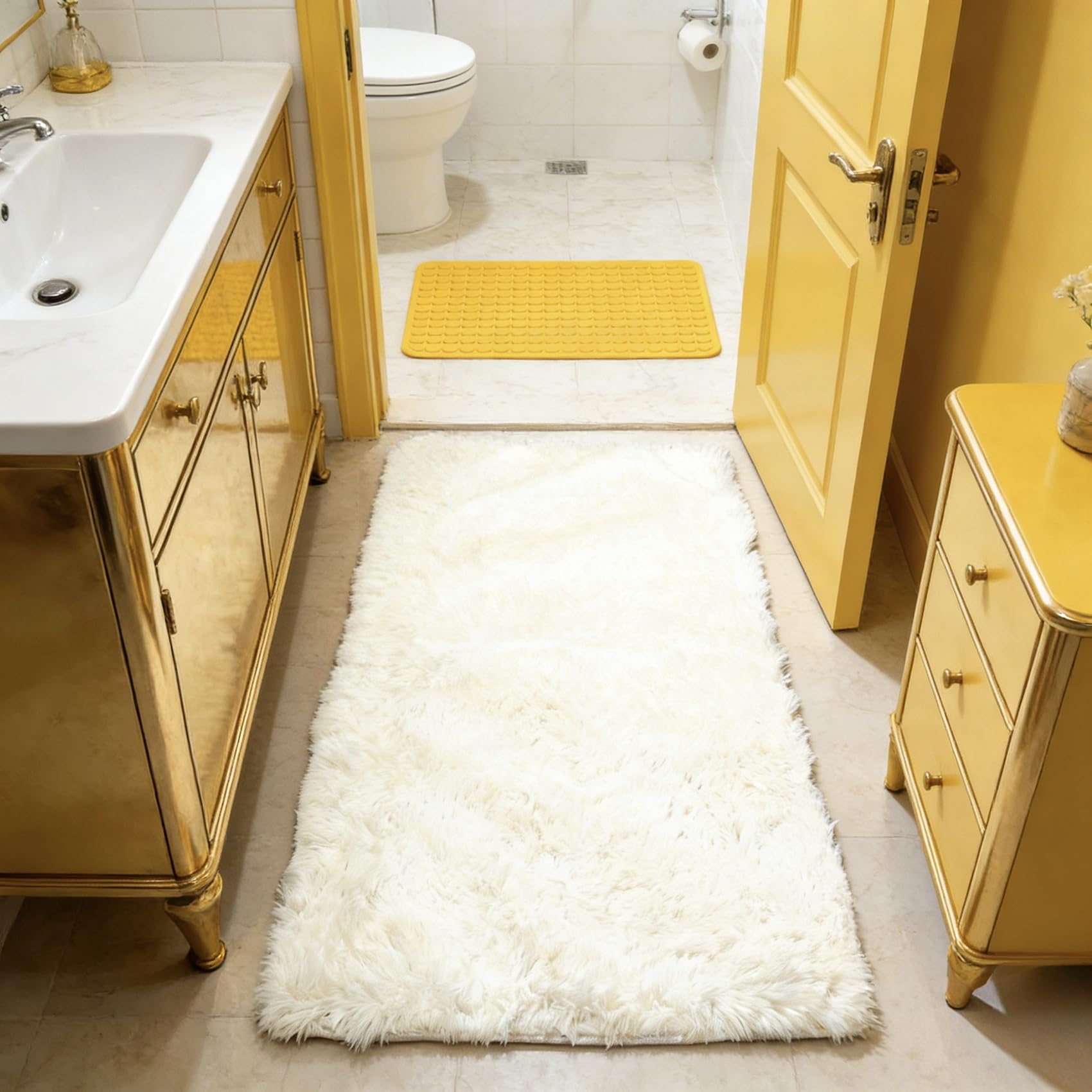 Tapis de salon moderne et élégant blanc 110x45 cm aux finitions soignées