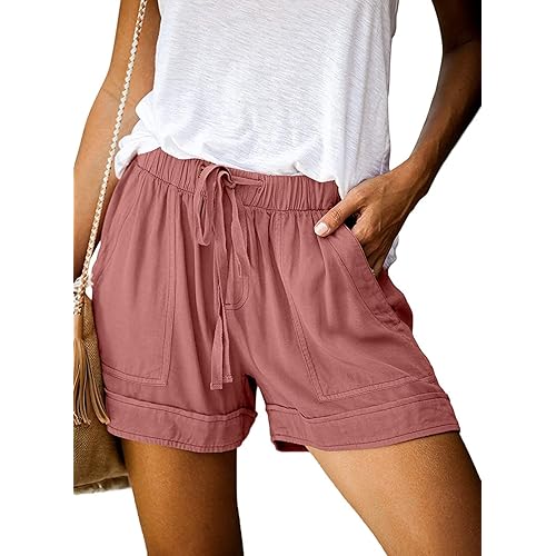 Acelitt Women Comfy Drawstring Casual Elastic Waist Pocketed Shorts,S-3XL