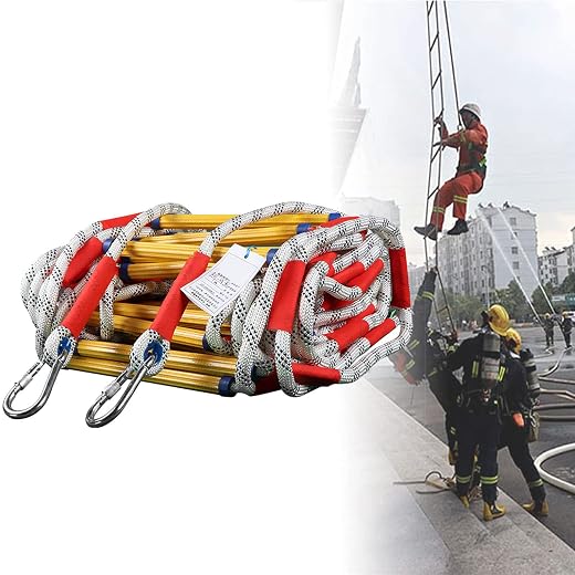 Foldable Escape Ladder with Extra Wide Treads, Emergency Fire Escape Ladder Compact Lightweight Ladder for 2-6 Story Indoor or Outdoor,16FT/5M