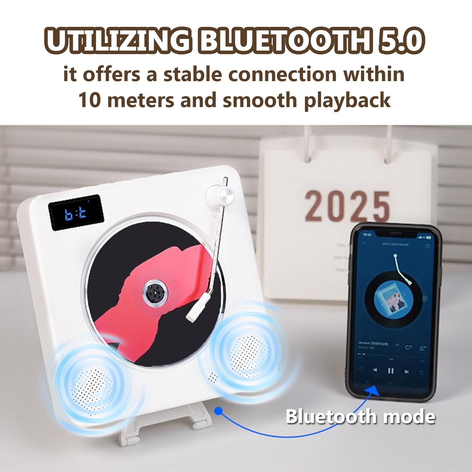 Ścienny odtwarzacz CD, przenośny odtwarzacz CD z Bluetooth 5.0, obsługuje płyty CD/CD-R/CD-RWMP3/WMA, z pilotem zdalnego sterowania, może być transkrypowany na dysk USB, do galerii domu i biura