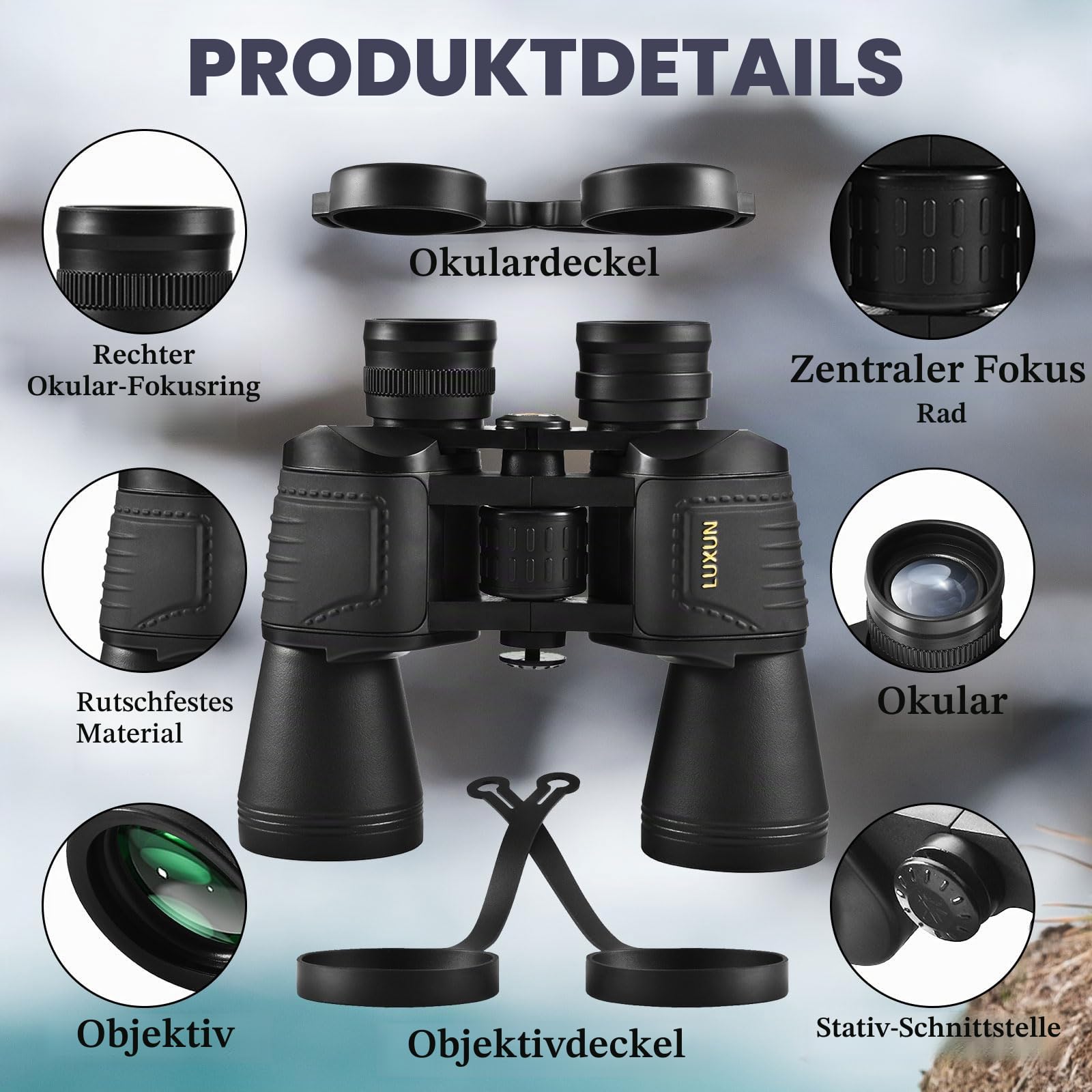 LUXUN 10x50 Fernglas für Erwachsene, Fernglas mit Nachtsicht bei Schwachem Licht, BAK4 Prism HD für Outdoor Jagd, Wandern, Safari und Vögel Beobachten