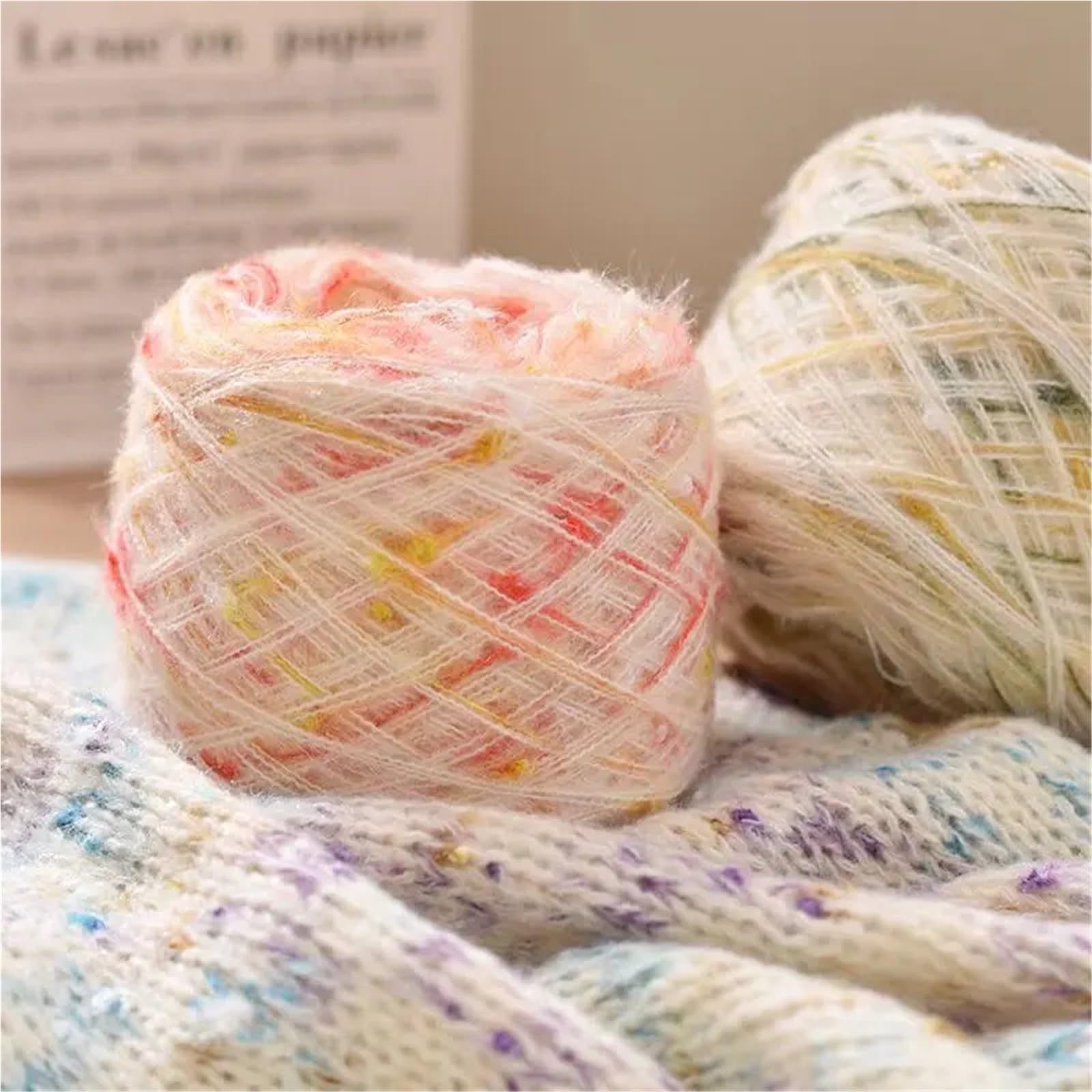 600 g buntes Garn, weiches und flauschiges DIY-Bastelmaterial for Stricken von Schals, Mützen, Herren- Damenpullovern(Color-02)