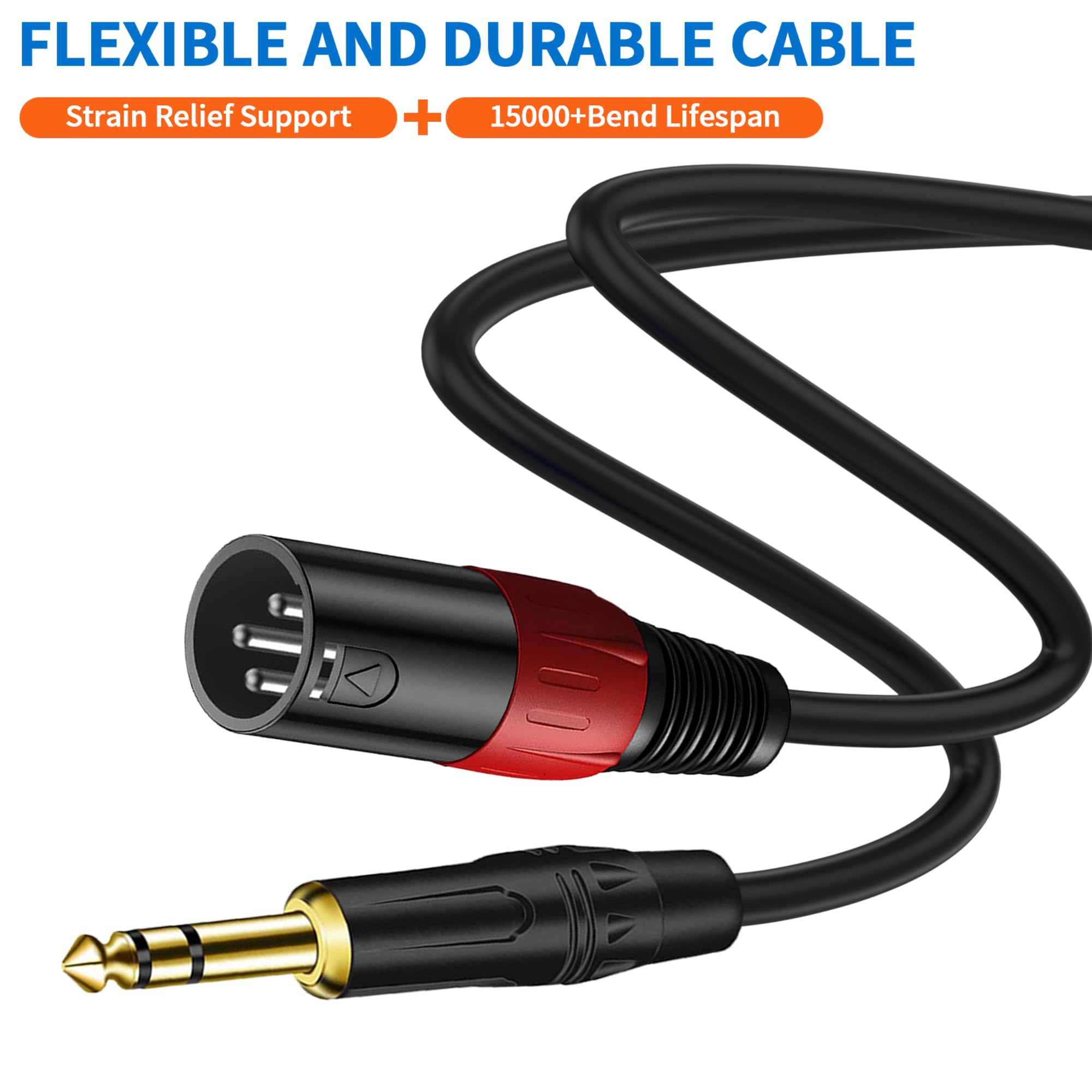 LanSenSu XLR auf 1/4 TRS Stereo-Adapter, XLR-Stecker auf 6,35 mm Stereo symmetrisches Mikrofon, Stereo-Audio-Konverter-Adapterkabel, 2 Stück, 15,2 m