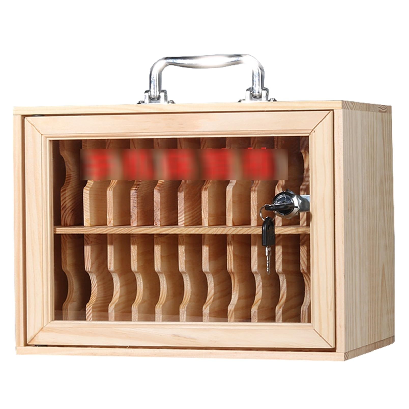 Caja de seguridad portátil visible de madera para proteger documentos y teléfonos