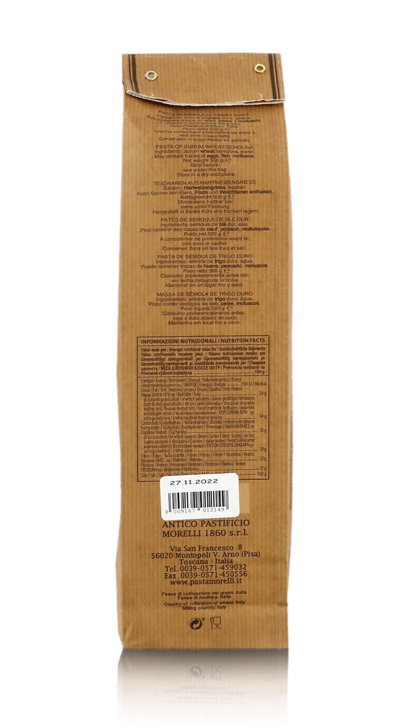 Antico Pastificio Morelli 1860 Srl Spaghettoni, Pasta Italiana De Sémola De Trigo - Lote de 12 x 500g