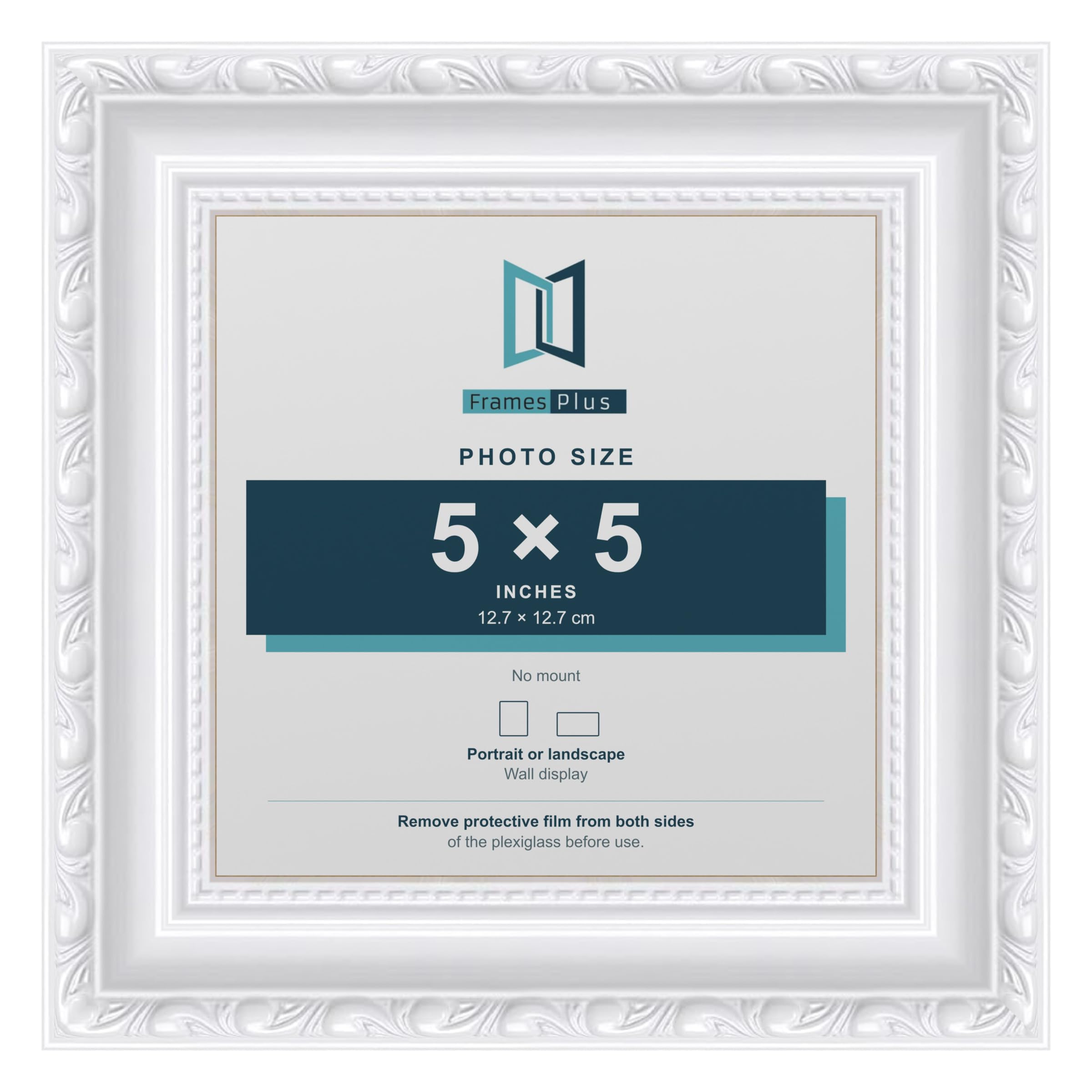 FramesPlus ORNATE Shabby Chic 5x5 Picture Frame, White — image 1
