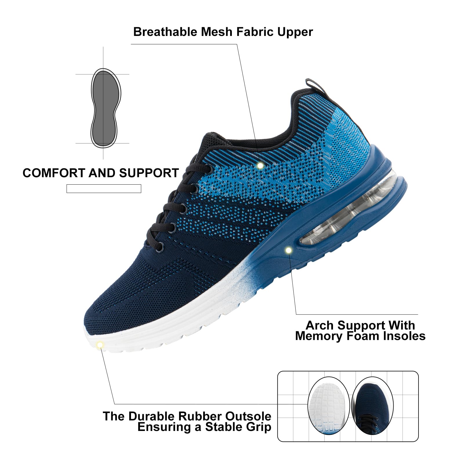 NEOKER Scarpe Running Uomo Donna Scarpe da Corsa Sneakers Scarpe Ginnastica Scarpe Trail Running Scarpe Sportive Platform Outdoor Nero Blu 36-48 EU