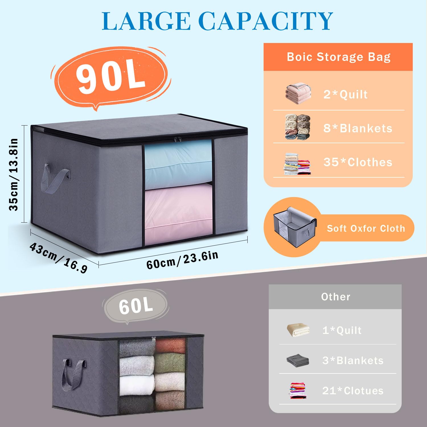 6 Pezzi Contenitori Per Armadio Salvaspazio, 90L Scatole Per Armadio, Organizer Per Armadio, Scatole Per Vestiti Salvaspazio Con Manico Rinforzato Per Trapunte,Coperte,Biancheria Da Lett