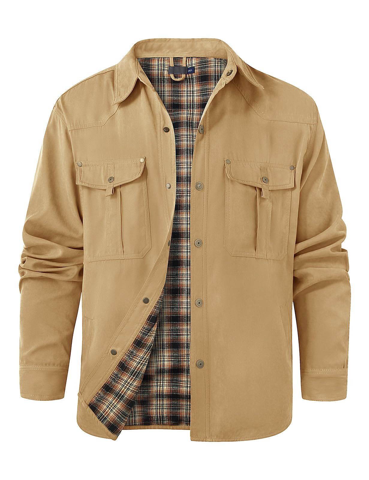 Svanco Chemise Homme De Mi-saison Avec Doublure À Carreaux, Col Montant, Veste Cargo Pour Le Printemps Et L'automne