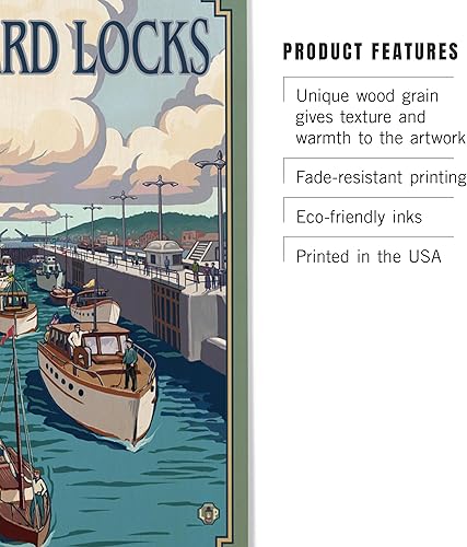 Miniatura 3 de Lantern Press Letrero de madera prémium de 12 x 18 pulgadas, listo para colgar, decoración de pared, Seattle, Washington, cerraduras de ballard