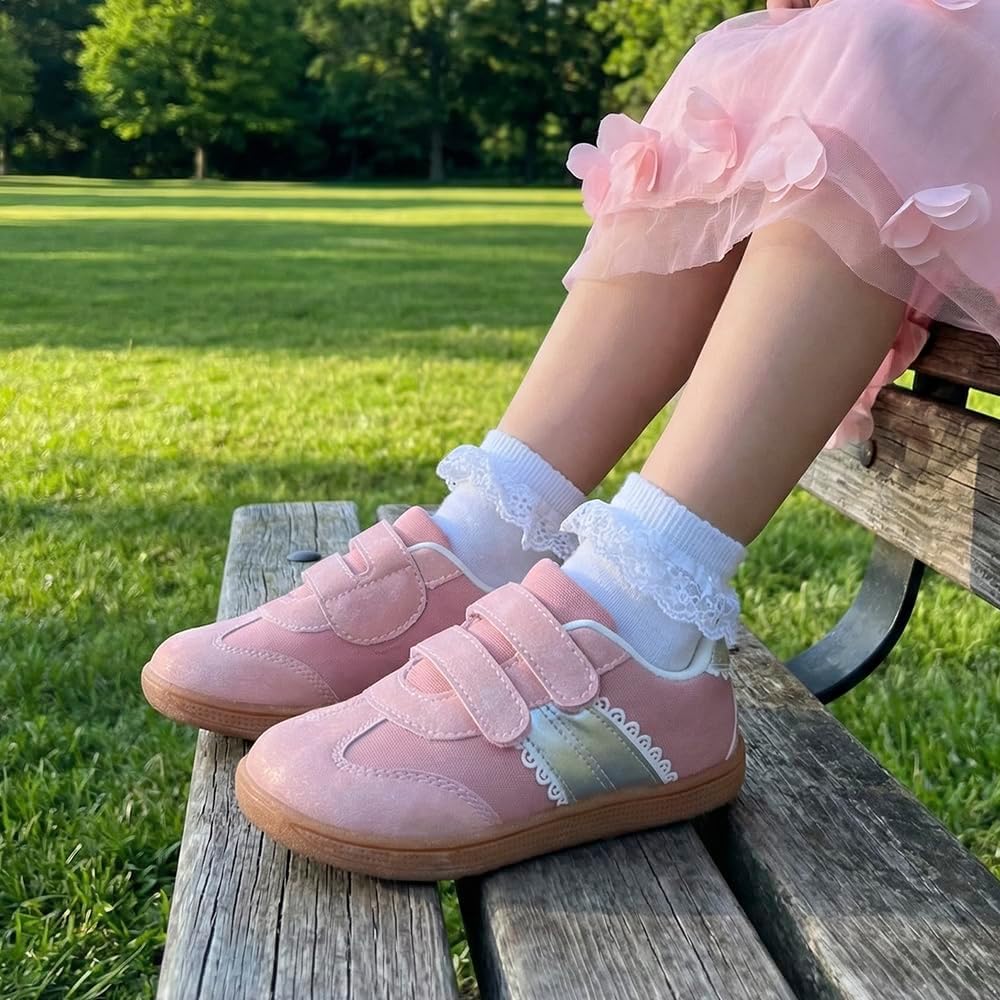 Toddler Girl Wide Toe Box Barefoot Walking Shoes Zero Drop Sneakers with Lace Detailing Non-Slip Comfortable Walking Shoe for Chubby Feet