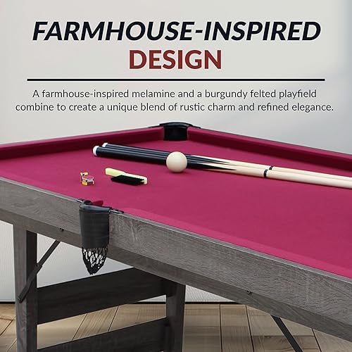 Miniatura 7 de Mesa de billar portátil Hathaway Pendleton de 6 pies – Ahorra espacio con set completo de bolas de billar, tacos, tiza y cepillo - Mesa de billar
