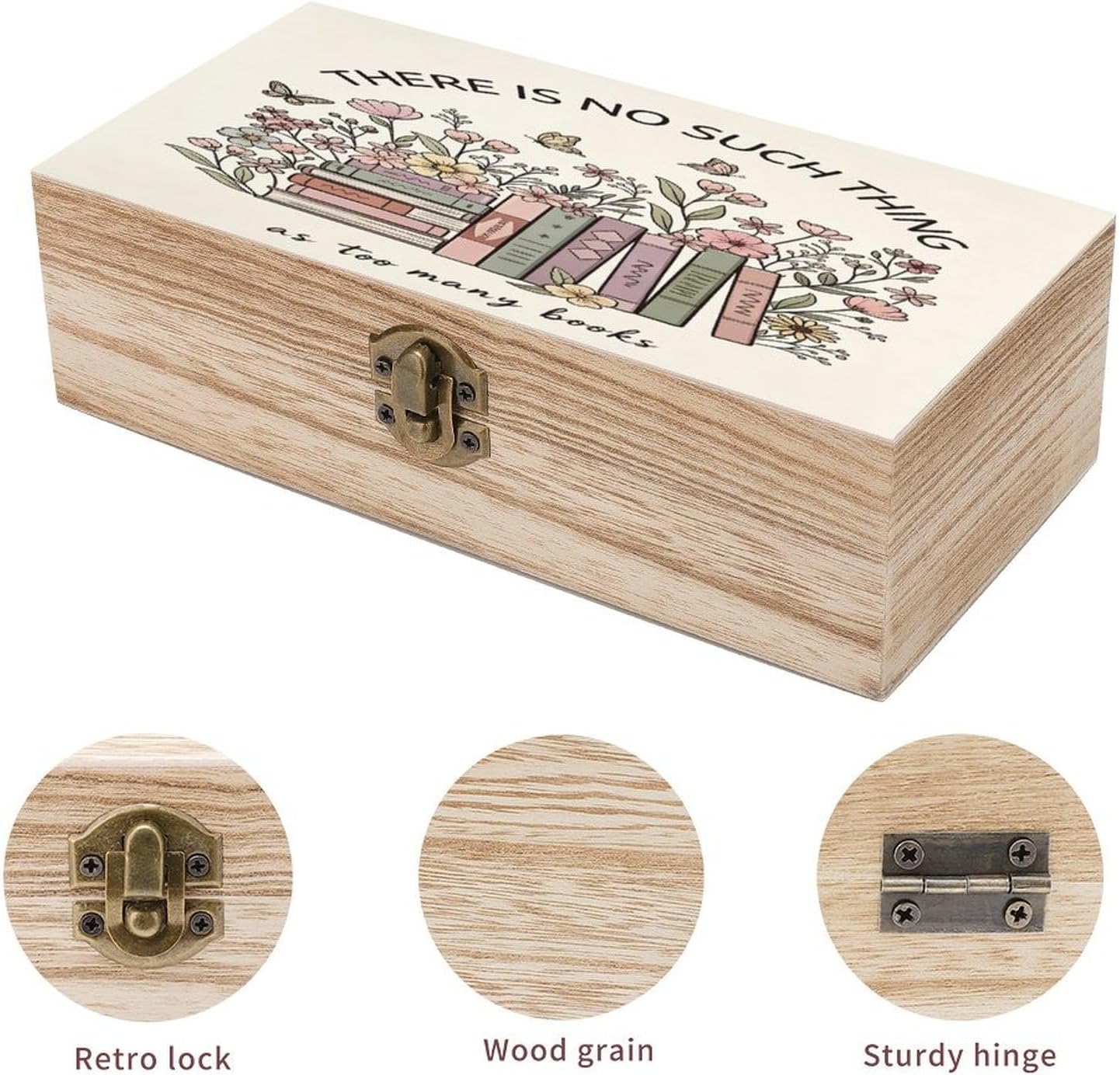 Floral Reading Vibe Wooden Storage Box 7.9" X 3.9" X 2.3" image 3