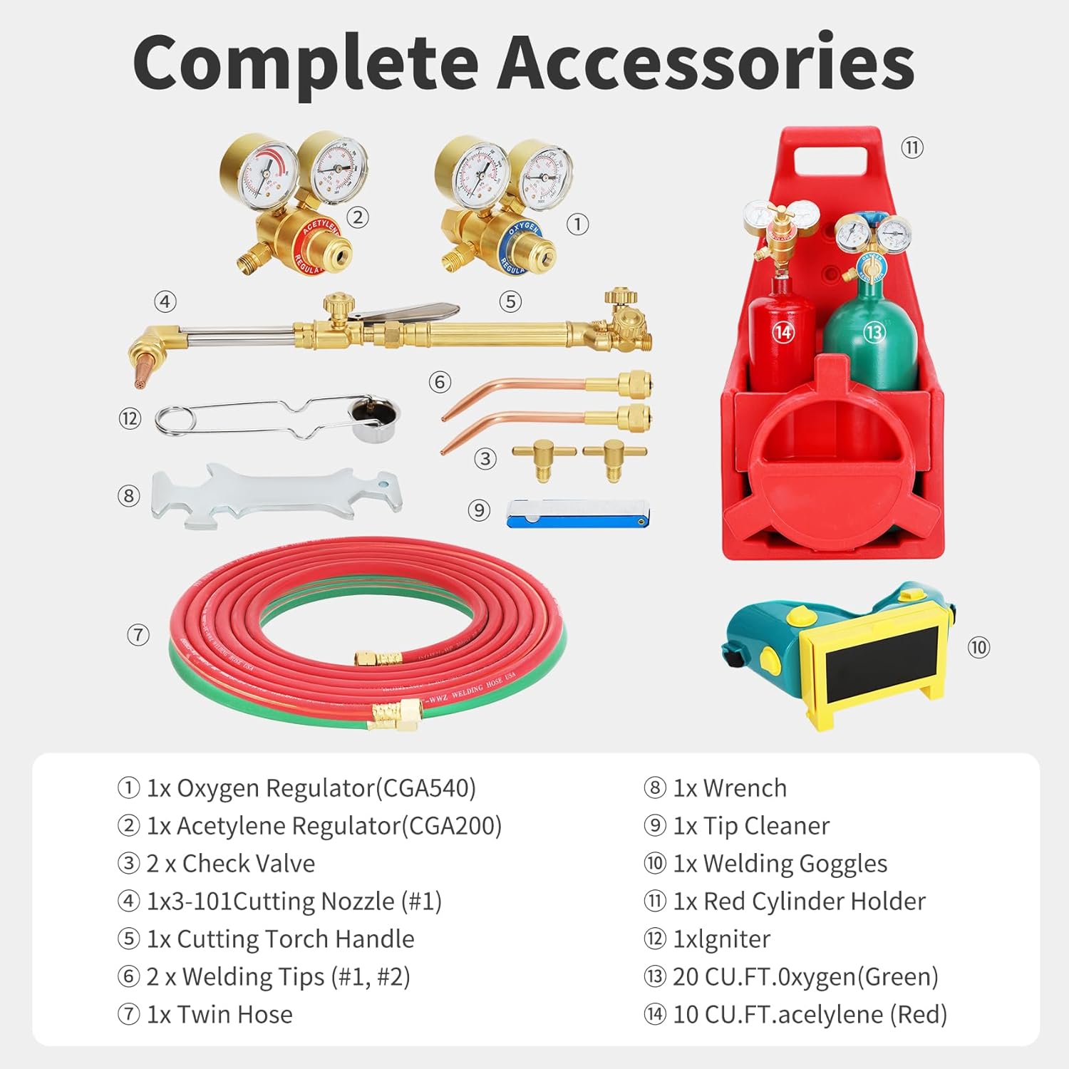 MIU-1516 Portable Oxygen Acetylene Torch Kit with Gas Tank, Professional Brazing Welding Cutting Torch Set Durable Metal ABS Design with Gauge Ideal for DIY Welding Projects and Metalwork