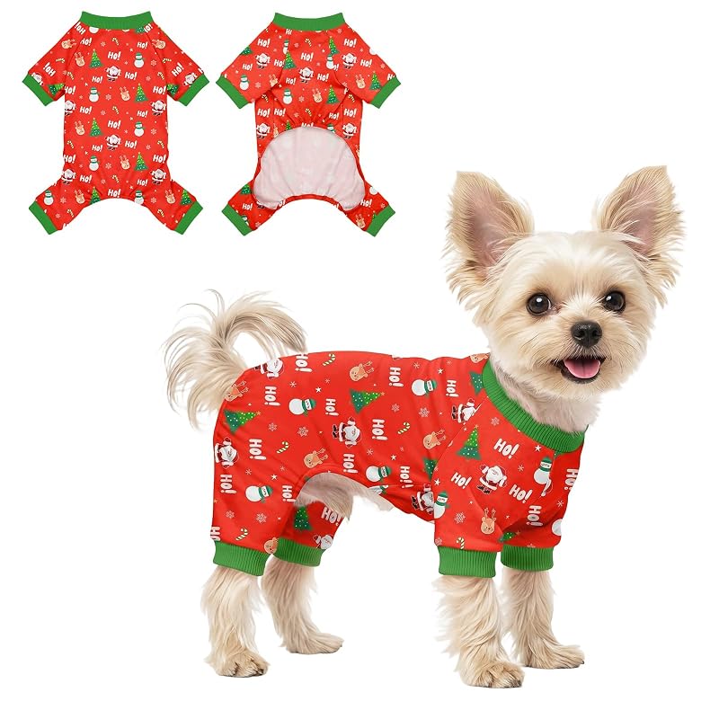 Pijama Natalino para Cães Pequenos em Poliéster e Elastano Ruirichfun, Tamanho Small (Peito: 35,51 cm)