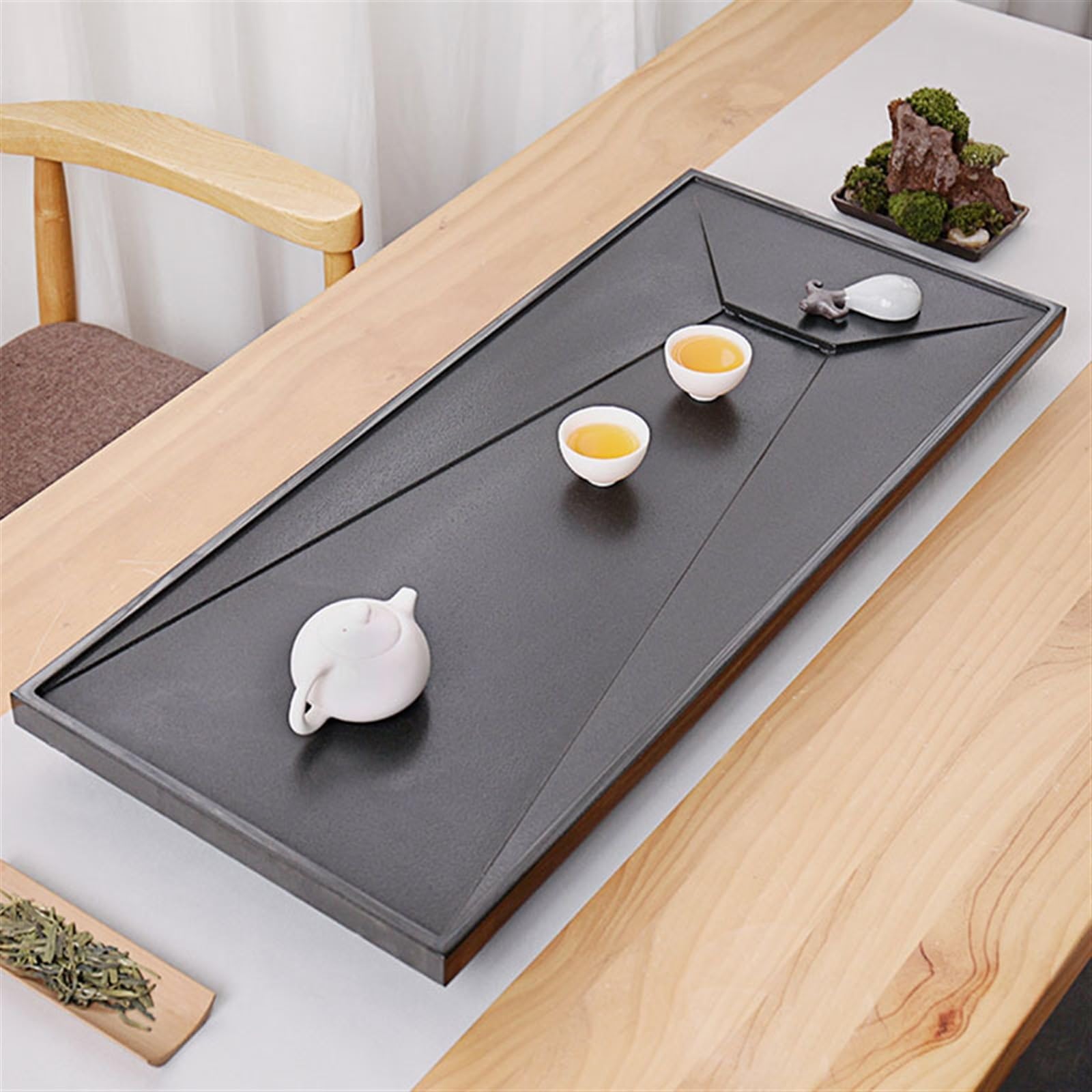 Bandeja de té grande Goldstone para juegos de té Kung Fu, elegante bandeja de drenaje para el hogar y la oficina, diseño simple, perfecta para sala de estar (50 x 30 x 3 cm)
