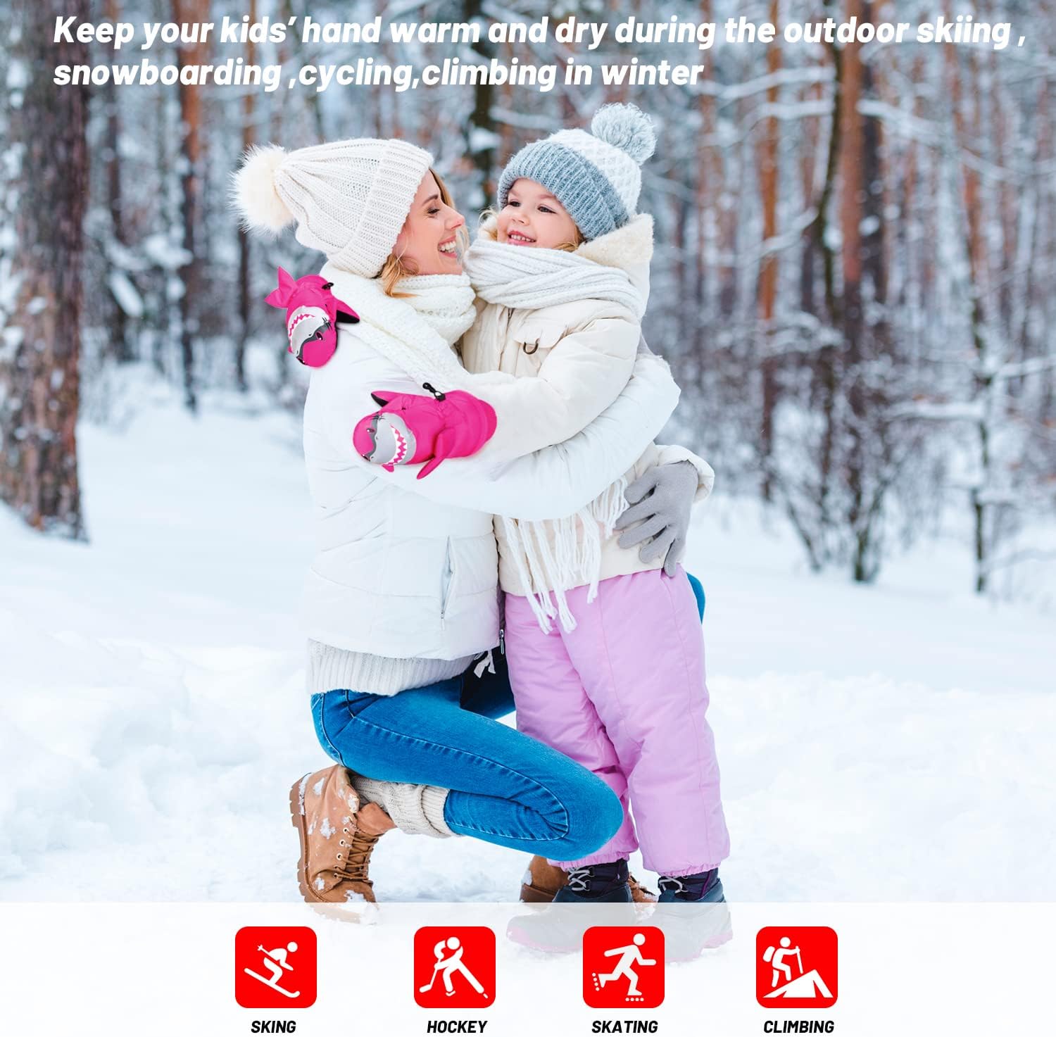 Kid and Baby Easy on Wrap Mittens Winter Warm Sport Ski Gloves for 3-7 Years Old