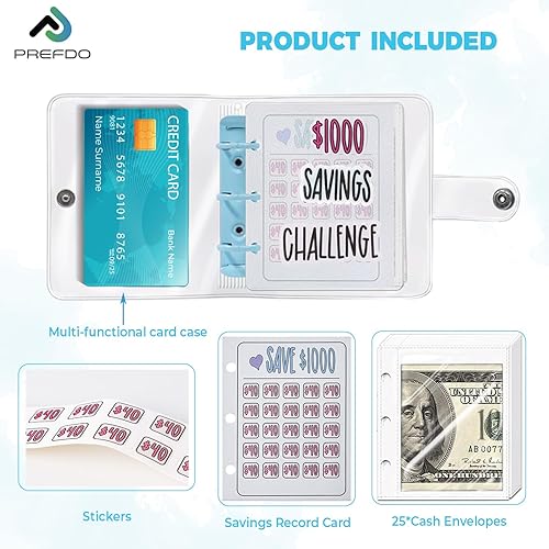 Miniatura 3 de Carpeta de ahorro de 1000 desafíos, carpeta de ahorro de dinero, mini carpeta de presupuesto con sobres para efectivo, manera fácil y divertida de