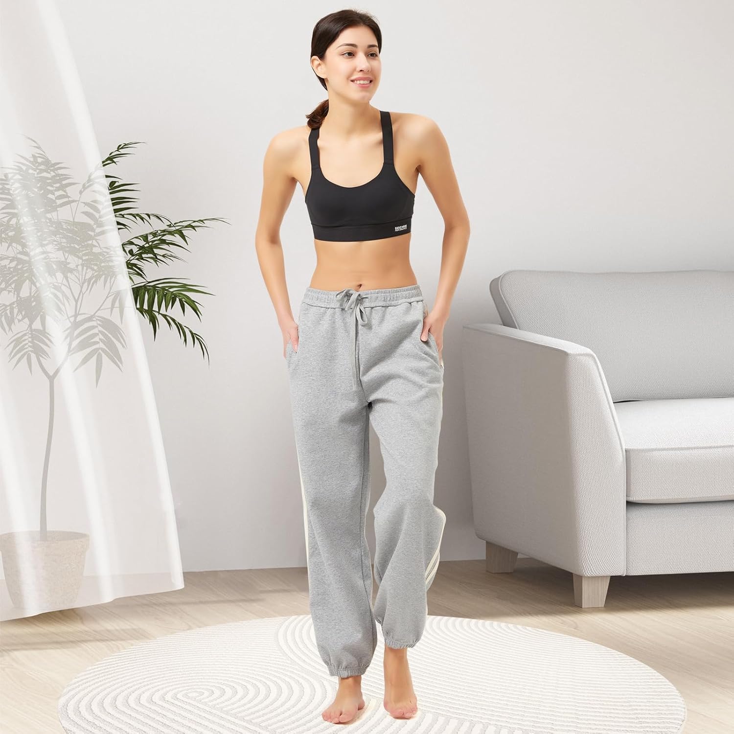 Sweatpants Women with Pockets,Lightweight Jogger Pants for Women, 60% Cotton Comfy Baggy Sweatpants - Image 2