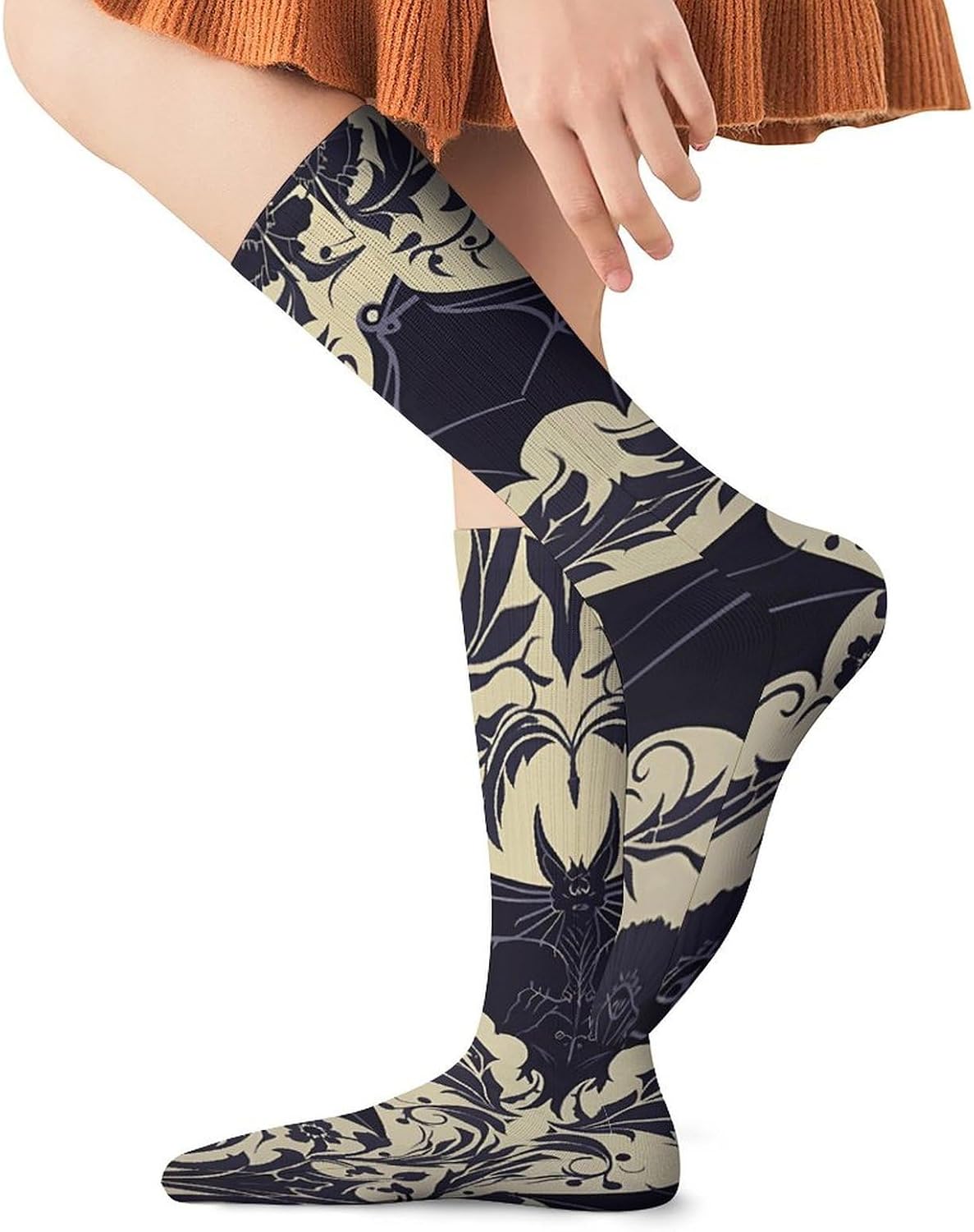 Breathable Crew Sock, Moisture Wicking, Athletic Calf Socks, Cozy | Bat Pattern Compression Socks for Women Men, Lightweight High Work Socks for Business, Casual