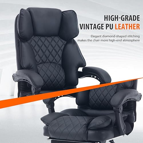 Miniatura 8 de Silla de oficina ejecutiva reclinable grande y alta con reposapiés, sillas de escritorio reclinables ergonómicas de 400 libras con soporte lumbar