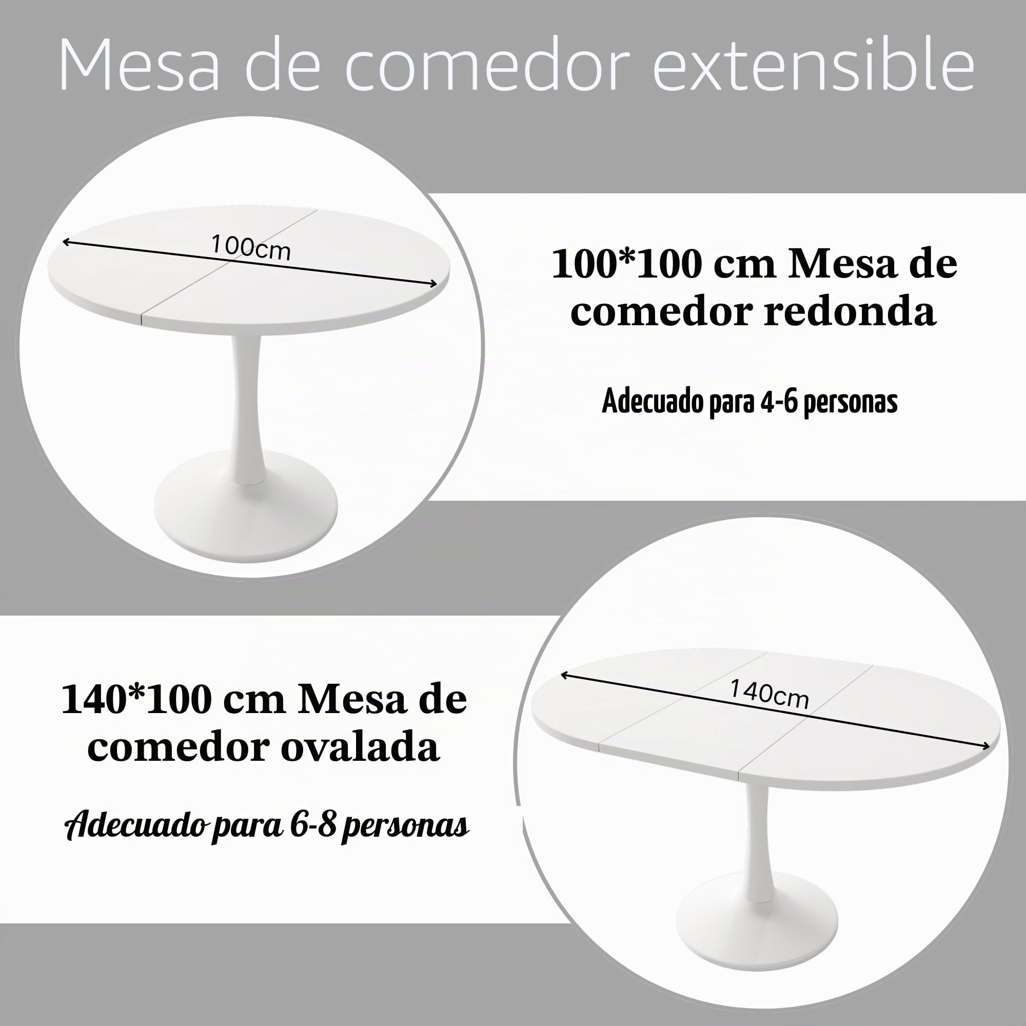 Bladez Mesa de comedor extensible para 6-8 personas, mesa de comedor, ovalada, 140 x 75 cm, moderna y sencilla, color blanco