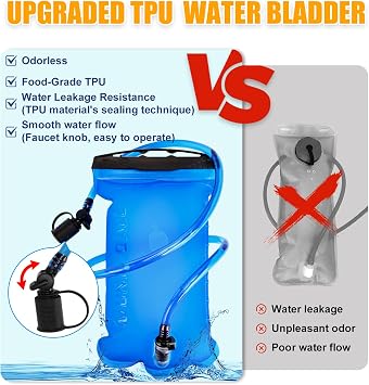 Hydration Backpack with 2L Water Bladder, 22L Waterproof Hiking Backpack with Rain Cover, Insulated Compartment for Running, Cycling, Walking, Camping & Skiing
