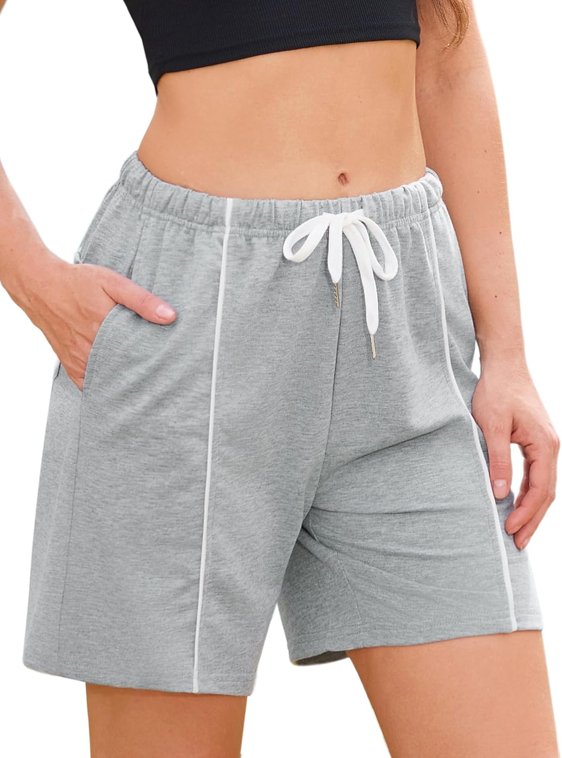 Quenteen Womens Sweat Shorts Lounge Shorts Casual Comfy Drawstring High Waist Running Shorts with Pockets