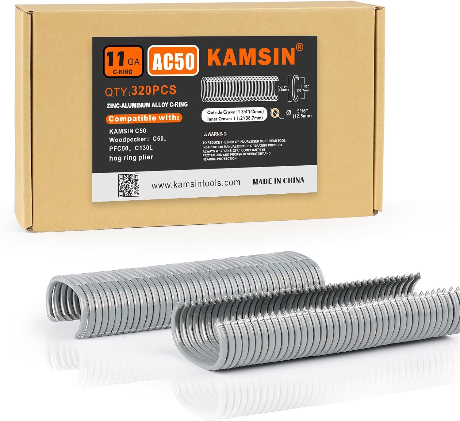 C50 11 Gauge Manual Hog Ring Plier 13.5-14mm Closure Dia bundle with 320pcs Zinc-Aluminum Alloy C50 Rings