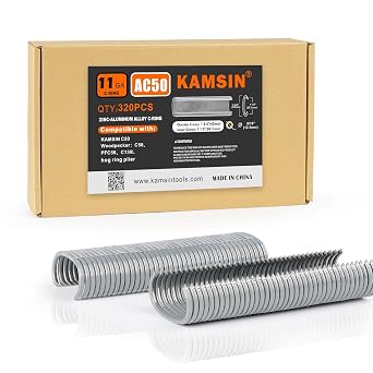 AC50 1-1/2" 11 Gauge Zinc-Aluminum Alloy Hog Ring Staples, 320PCS | 1-1/2 38.7mm Inner Crown, 1-3/4 45mm Outside Crown, Compatible with C Ring Plier, Hog Rings for Fencing, Gabion