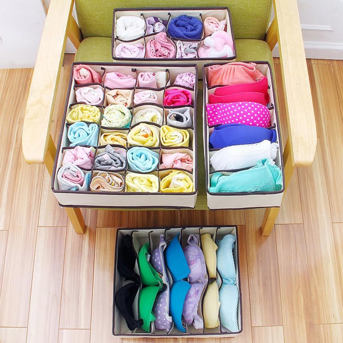 Alipis Organizzatore Cassetto Intimo Beige Non Tessuto 3 Pezzi | 24 Scomparti, Divisore per Spazio Ordinato, Adatto a Piccoli Gadget e Biancheria