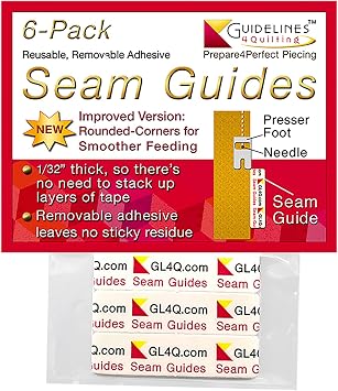 Guidelines4quilting 6-Pack Seam Guides - Peel-and-Stick, Removable Adhesive Leaves No Residue. Accurate Fabric Guide for Sewing. Perfect Height for Double-Layered Fabric. Fits All Sewing Machines