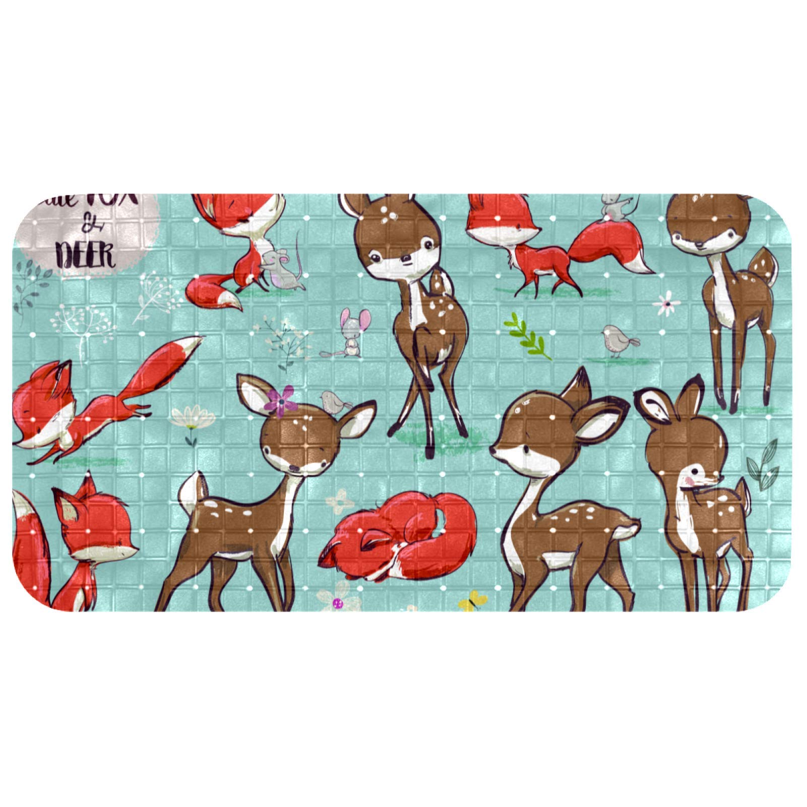 Tapis de douche enfants sécurisé à ventouses, motif renard et cerf anti-glisse pour bébés