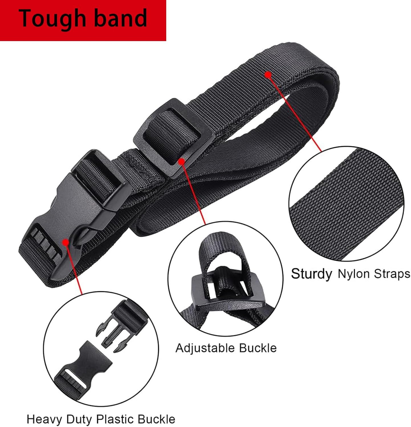 40" Strap Buckle Packing Straps Adjustable 1-Inch Belt (1" Wide - 40" Long, Black (4 PCS))