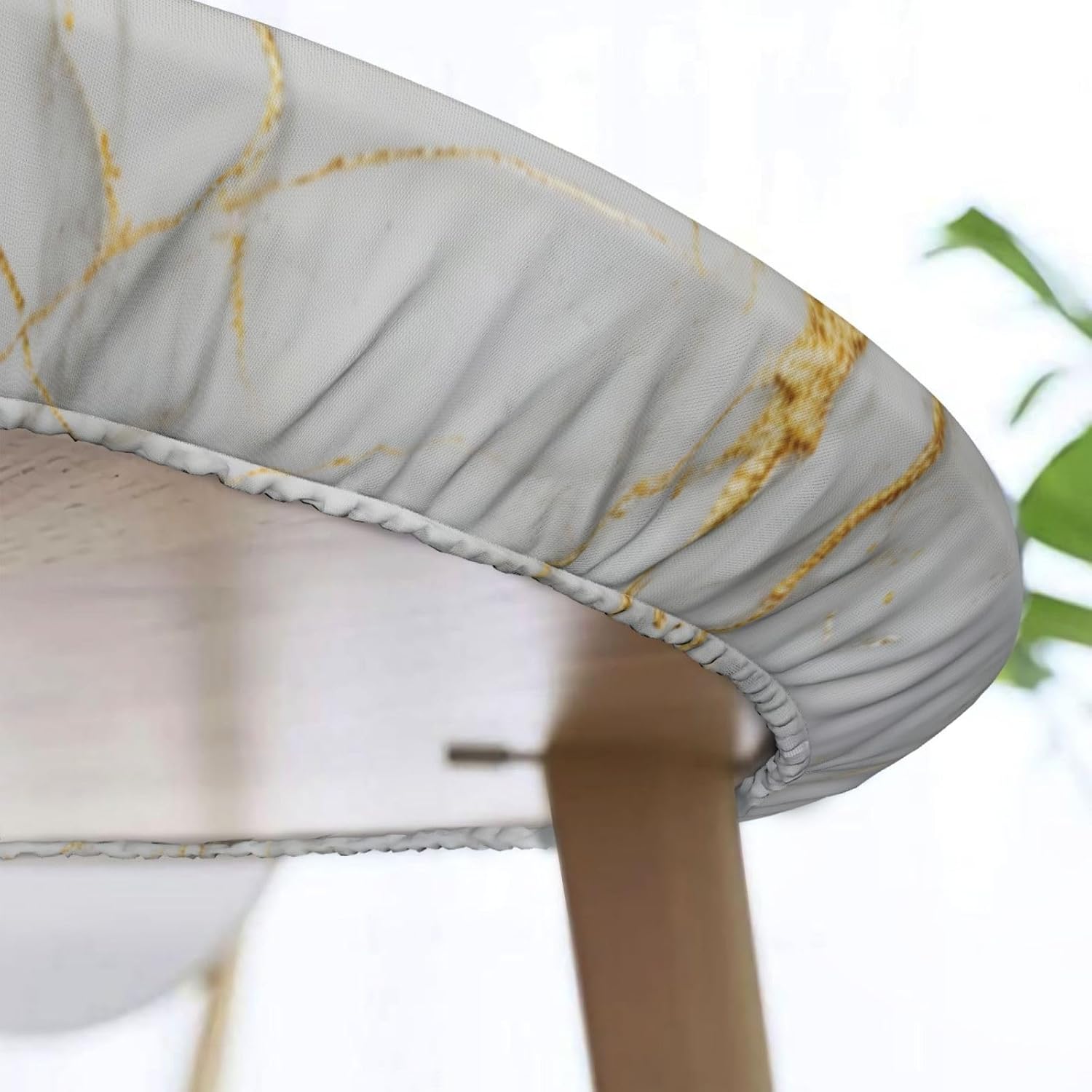 White Gold Marble Round Tablecloth Elastic Edge Design Table Cover Table Cloth Table Decor for Home Kitchen Dining Party,Small（Fits 40-45 inches）