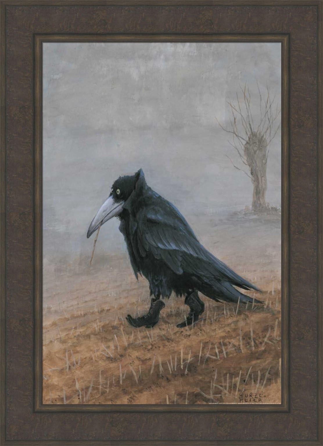 Krahe by Rudi Hurzlmeier 24x33 Crow Raven Black Bird Wearing Cowboy Boots Humorous Fantasy Framed Art Print Picture