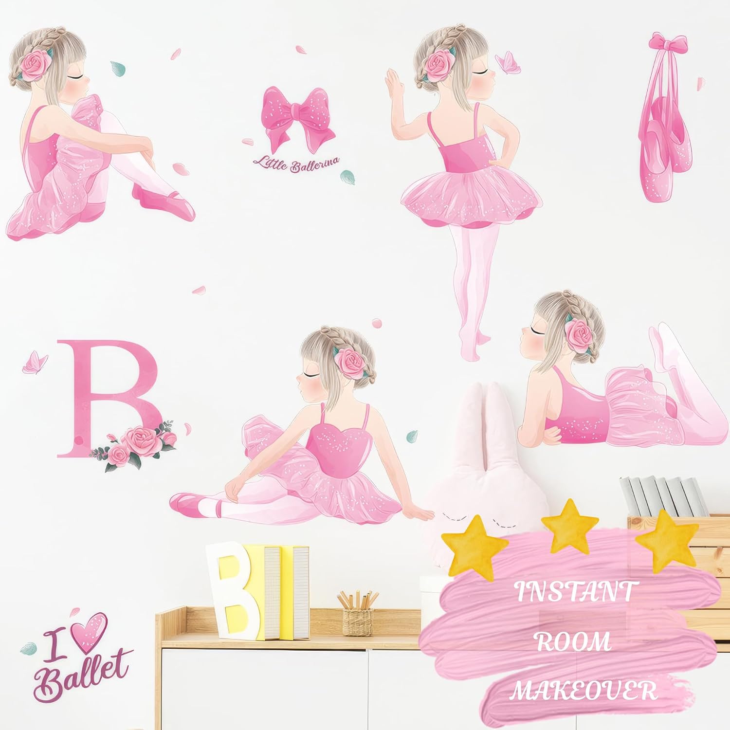 Little Ballerina Wall Decal - Peel and Stick Pink Ballet Girl Wall Stickers - Ballet Decor for Baby Nursery, Toddler & Girl Bedroom Decor for Walls