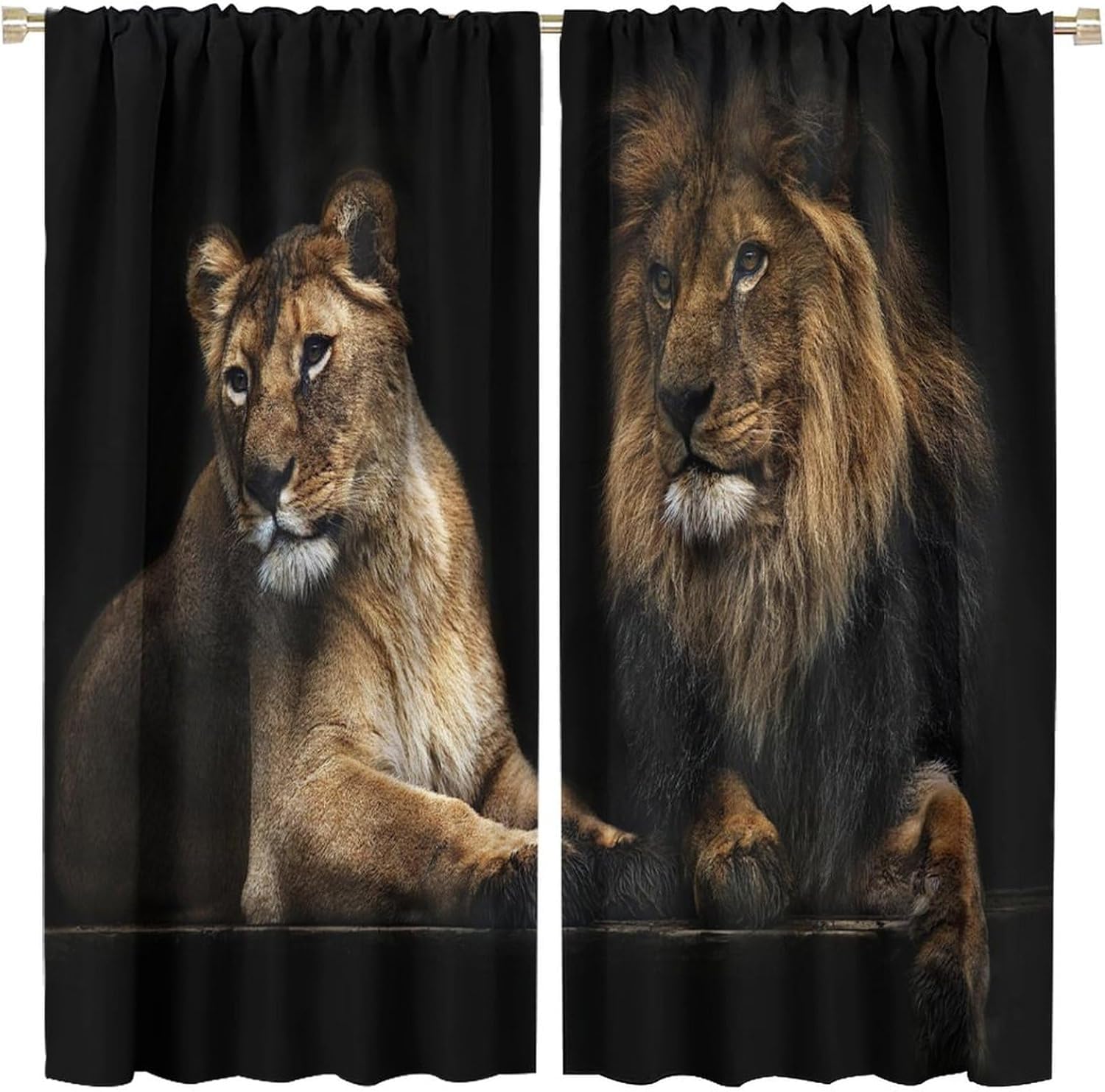 Lot de 2 rideaux occultants contre la lumière et le bruit motif lion 3D