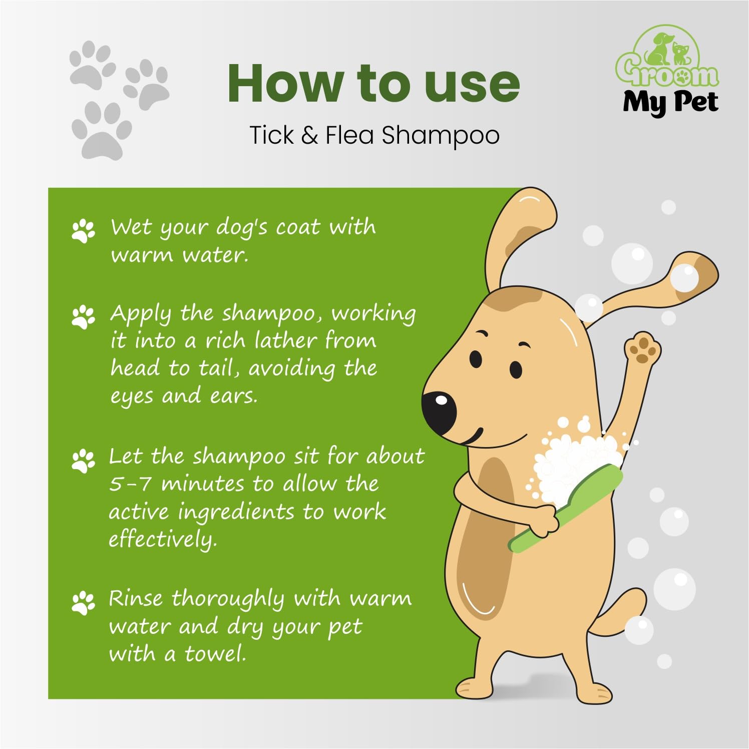 Groom My Pet Tick & Flea Shampoo-200ml | Repel Tick & Fleas | pH Balanced & Alcohol Free | Eucalyptus, Cedarwood & Neem | for All Breeds & Sizes of Dogs | Anti-bactrial & Anti-fungal 4