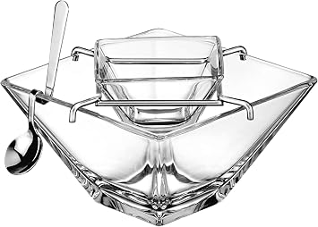 Barski - European Quality - Caviar Server With Spoon - Glass Divided Serving Dish Set - Bottom Bowl is 5.5" Diameter Includes 4 pcs. - Made in Europe
