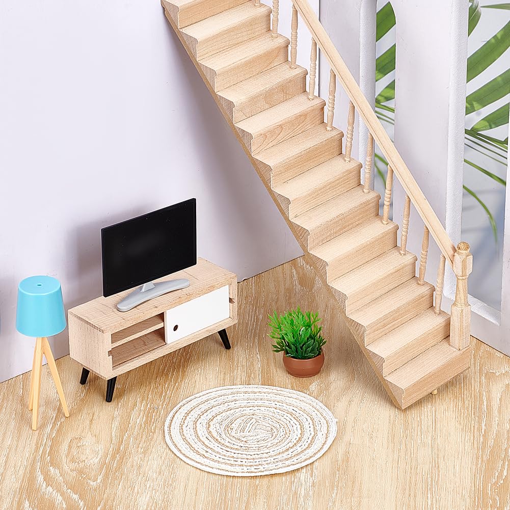 AHANDMAKER Miniature Stairs Wooden Stairs 1: 12 Unpainted Wooden Stringer Steps with Single Side Handrail for Furniture Micro Landscape Decorsfor Minihouse Accessories - Image 4